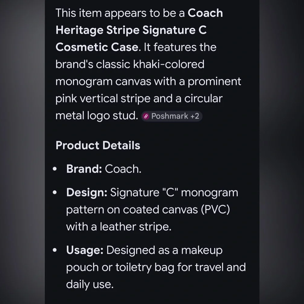 Coach Beige Signature Cosmetic Case with Pink Center Stripe - Picture 8 of 8